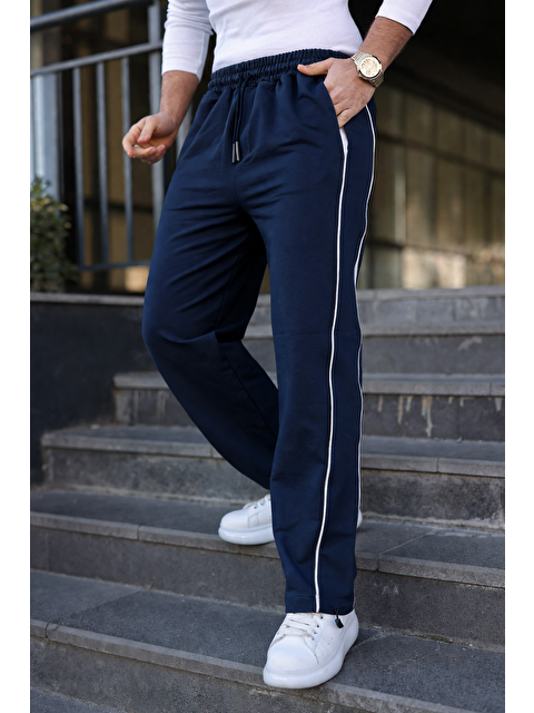 Comstar Erkek Günlük Yazlık Çizgili Bol Lacivert Eşofman Altı