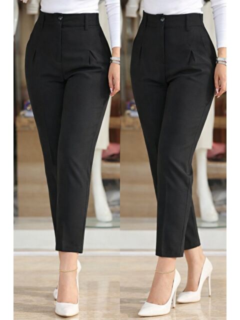 Jane's Kadın Yüksek Bel Cepli Paça Ağzı Pile Detaylı Ithal Krep Pantolon