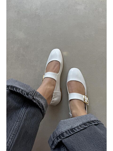 Straswans Winny Kadın Toka Detay Deri Babet Beyaz - S000513169-20063