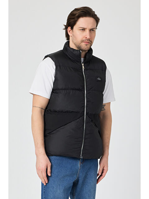 TONNY BLACK Erkek Siyah Su Geçirmez Önü Kapalı Cep Detaylı Şişme Yelek