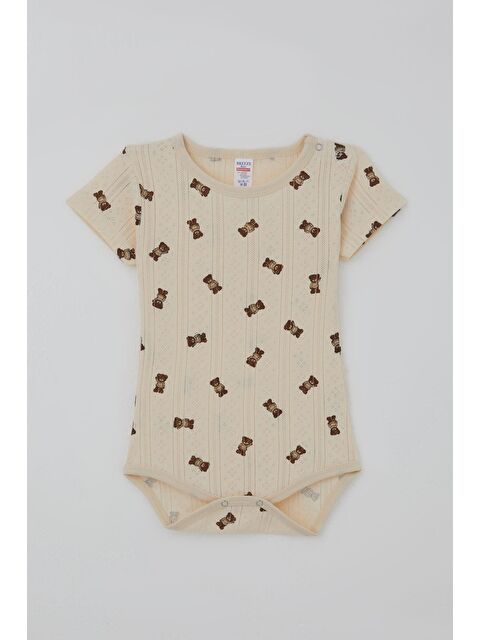 Breeze Erkek Bebek Çıtçıtlı Zıbın Body Sevimli Ayıcık Desenli Jakarlı Krem (9 Ay-3 Yaş)