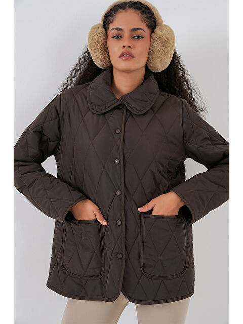 Bigdart Kadın Kapitone Oversize Mont 5226 - Kahverengi - S000461378-19413