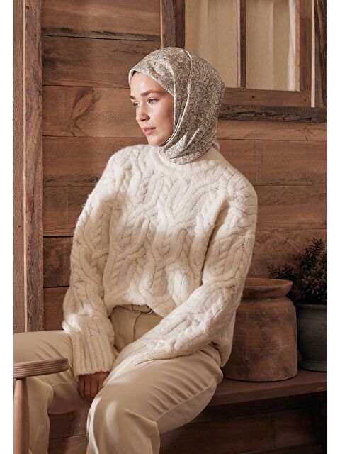Fresh Scarfs Mıa Desen Pamuk İpek Eşarp Gümüş - S000458966-18105
