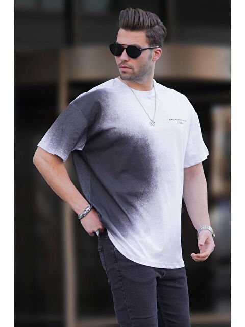 Madmext Beyaz  Baskılı Bisiklet Yaka Erkek %100 Pamuk Tişört 7028 - S000205620-20063