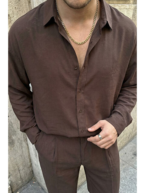 Livio Ferri Noda %100 Pamuk Oversize Erkek Modal İkili Takım Gömlek Pantolon