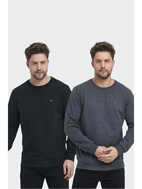 Mmetalic Erkek Siyah-Antrasit Bisiklet Yaka Nakış Detaylı Regular Fit 2'Li Sweatshirt MMTLCE70-2 - S000232146-37421