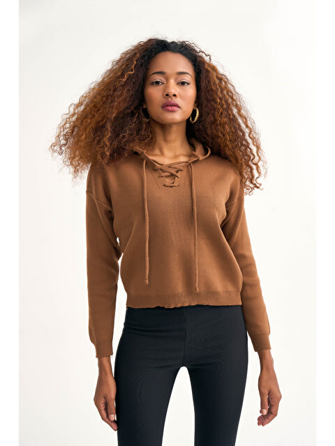 SATEEN Kapüşonlu Triko Kazak   Kahve - S000324339-19413