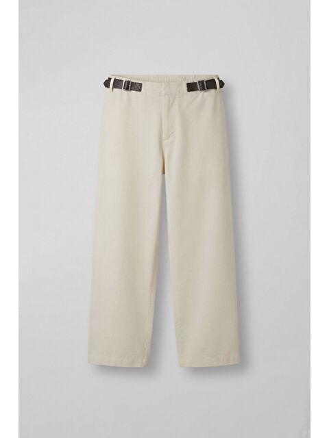 Abluka Online Erkek Baggy Fit Tokalı Kemer Detaylı Keten Pantolon Bej