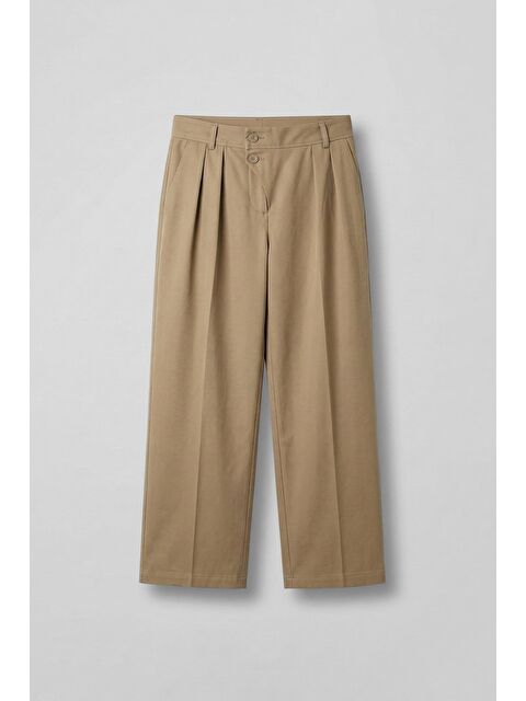 Abluka Online Erkek Baggy Fit Asimetrik Pileli Lyocell Pantolon Bej