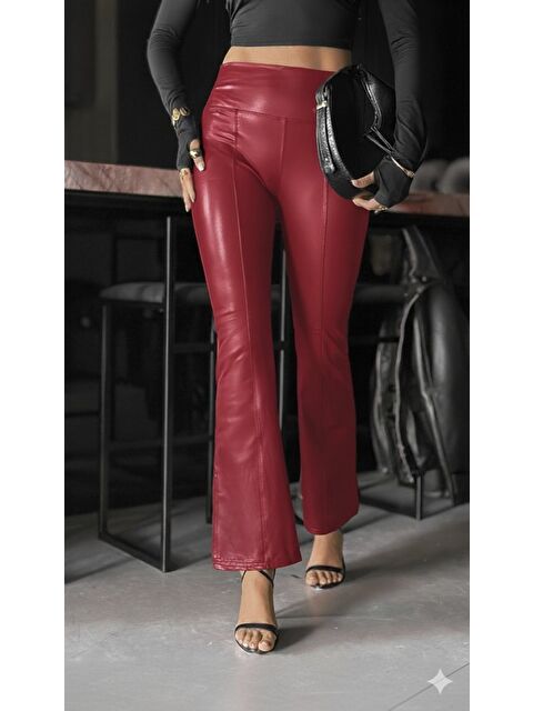 Jane's Kadın Yüksek Bel Paçaya Doğru Geniş Deri Pantolon