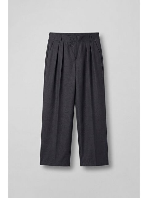 Abluka Online Erkek Baggy Fit Asimetrik Pileli Lyocell Pantolon Füme