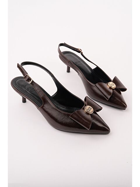 Muggo LORESTA Fiyonklu Gold Detaylı Sivri Burun Arkası Açık Kadın Topuklu Ayakkabı - S000531568-19413