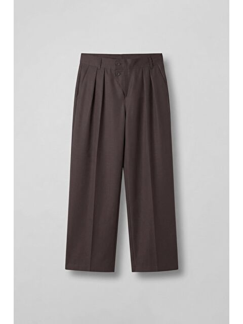 Abluka Online Erkek Baggy Fit Asimetrik Pileli Lyocell Pantolon Kahverengi