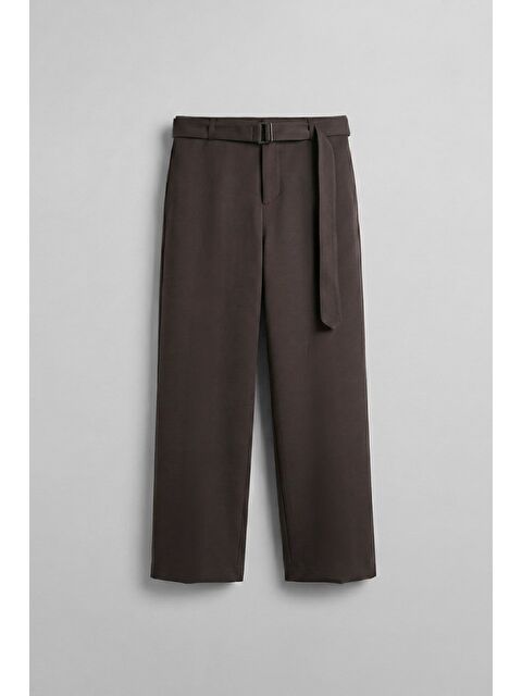 Abluka Online Erkek Baggy Fit Smart Casual Kemerli Pantolon Kahverengi