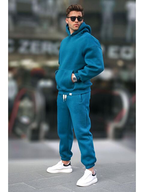 Madmext Petrol Mavisi Kapüşonlu Basic Eşofman Takımı 5925 - S000056720-20019