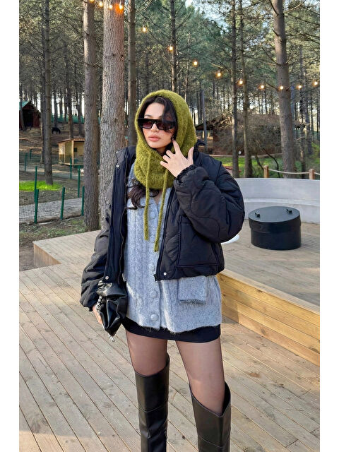 eka Kadın YağYeşili Triko Balaklava Bere 594-14911 - S000497113-16580