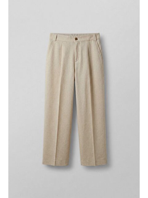 Abluka Online Erkek Relaxed Fit Bol Paça Keten Görünümlü Pileli Pantolon Bej