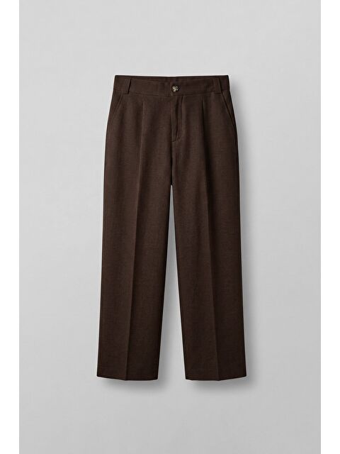 Abluka Online Erkek Relaxed Fit Bol Paça Keten Görünümlü Pileli Pantolon Kahverengi