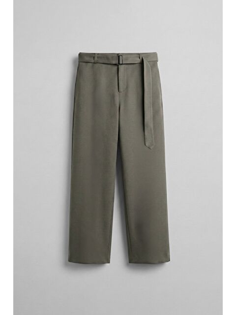 Abluka Online Erkek Baggy Fit Smart Casual Kemerli Pantolon Haki