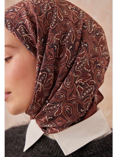 Fresh Scarfs Paısley Desen Pamuk İpek Eşarp Bordo - S000458369-19951