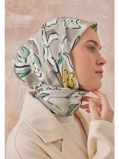 Fresh Scarfs Aspen Desen Pamuk İpek Eşarp Naturel Bej - S000423147-19928