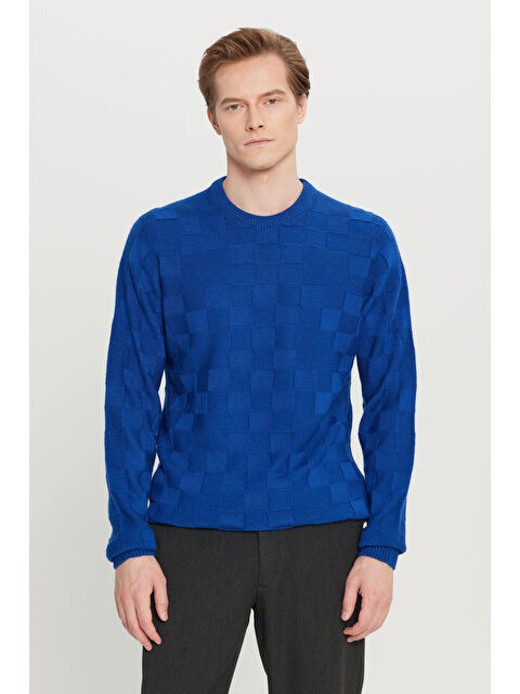 Altınyıldız Classics Erkek Saks Standart Fit Normal Kesim Bisiklet Yaka Jakarlı Triko Kazak