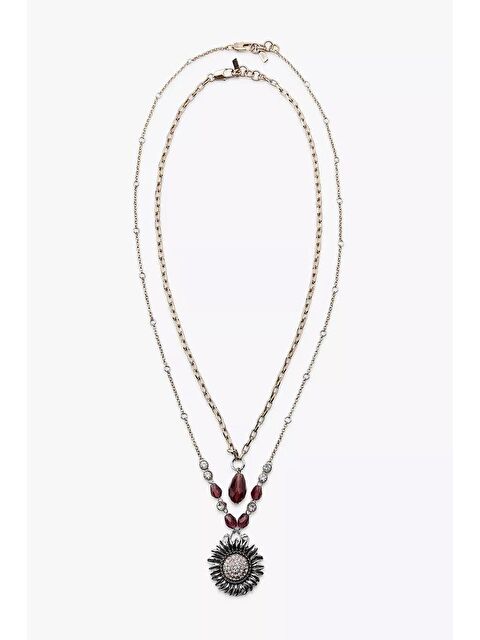 New Obsessions Marka Antik Gold Çiçek Sallantılı 2'li Kolye Seti - S000486951-20076