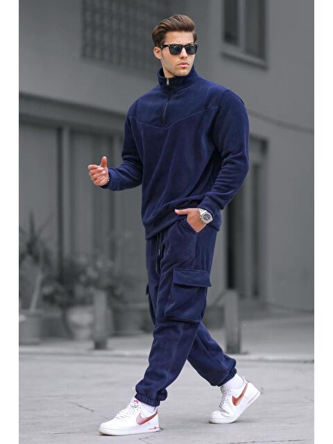 Madmext Lacivert Fermuar Yaka Polar Erkek Eşofman Takımı 5931 - S000445044-21164