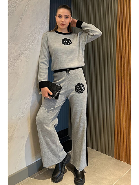 Gülseli Kadın Taş İşlemeli Kazak Pantolon Triko İkili Takım - S000289833-20600