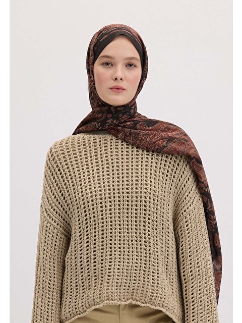 Fresh Scarfs Freda Desen Şal Kızıl Kahve - S000458370-19957