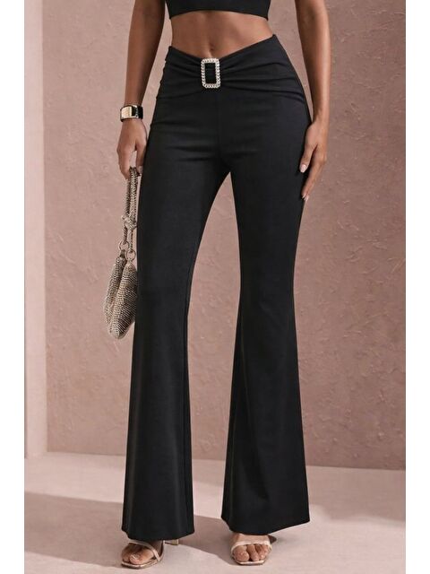 Jane's Kadın Yüksek Bel Tokalı Ispanyol Paçalı Dalgıç Pantolon , 24464