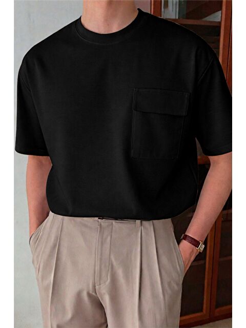 Tarz Cool Erkek Cepli Basic Tişört – Oversize Modern Kesim Günlük Stil