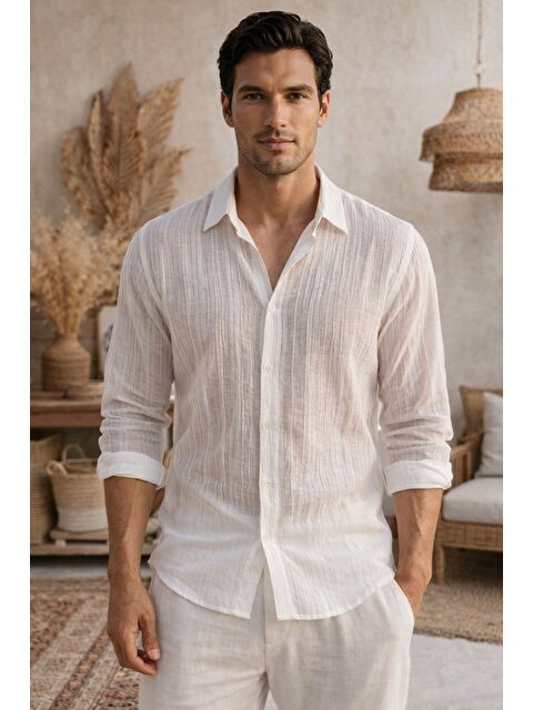 Tarz Cool Erkek Keten Karışımlı Gömlek Relaxed Yazlık İnce Kumaş Casual Gömlek