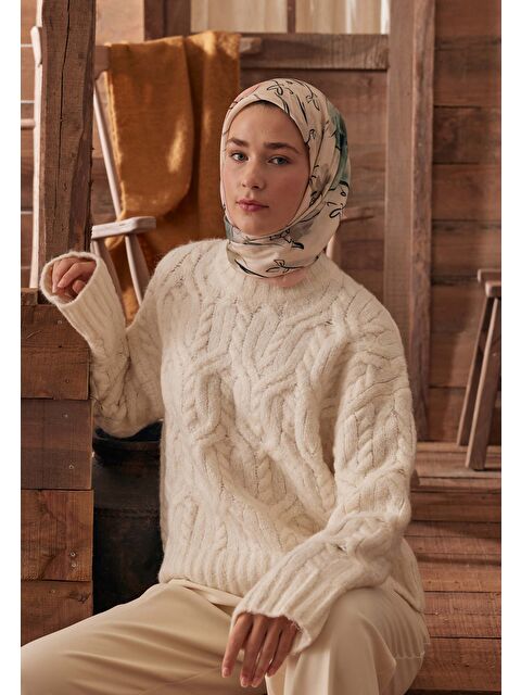 Fresh Scarfs Gardenıa Desen Pamuk İpek Eşarp Soft Yeşil - S000458372-18194