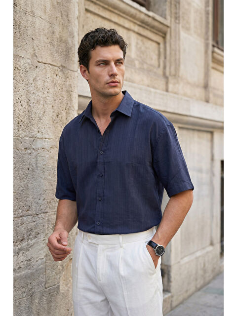 Livio Ferri Saga Yüksek Kalite Modal Erkek Kısa Kol Gömlek Premium Dokulu