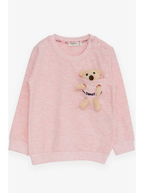 Breeze Kız Çocuk Sweatshirt Ayıcık Aksesuarlı Somon Melanj (1.5-5 Yaş) - S000070594-23047