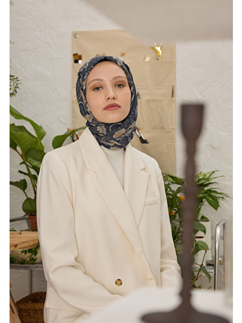 Fresh Scarfs Elora Desen Pamuk İpek Eşarp Antrasit - S000458374-29666