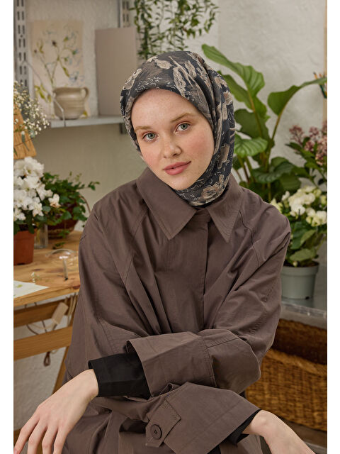 Fresh Scarfs Elora Desen Pamuk İpek Eşarp Kahve - S000458374-28102