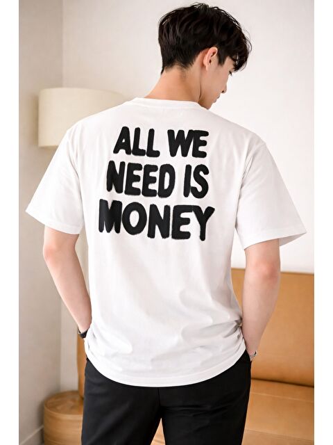 Tarz Cool Erkek Oversize Tişört Baskılı “All We Need Is Money” Yazılı Basic Streetwear T-Shirt