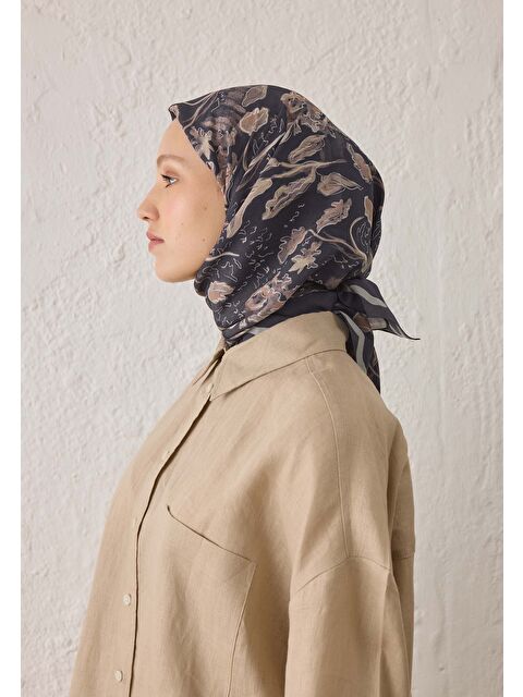 Fresh Scarfs Elora Desen Pamuk İpek Eşarp Koyu Mor - S000458374-20040