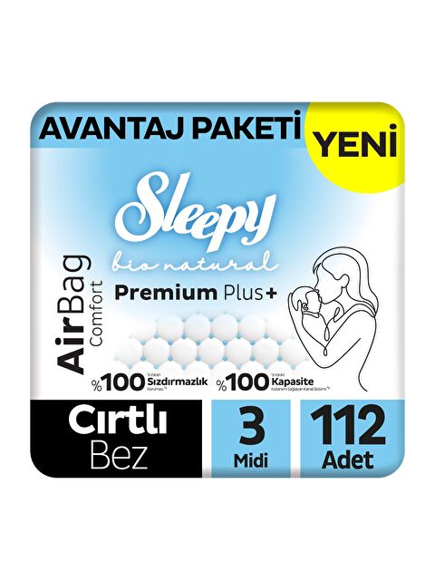 Sleepy Bio Natural Premium Plus Airbag Comfort Avantaj Paketi Bebek Bezi 3 Numara Midi 112 Adet