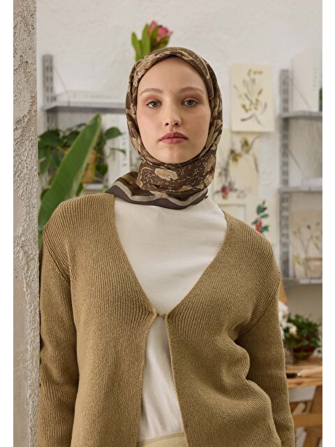 Fresh Scarfs Elora Desen Pamuk İpek Eşarp Camel - S000458374-4557