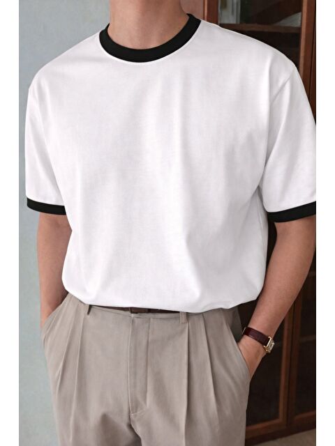 Tarz Cool Erkek Kontrast Yaka Basic Tişört – Modern ve T-Shirt