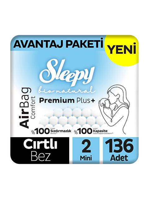Sleepy Bio Natural Premium Plus Airbag Comfort Avantaj Paketi Bebek Bezi 2 Numara Mini 136 Adet