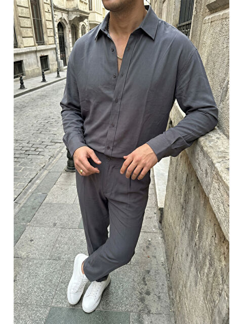 Livio Ferri Noda %100 Pamuk Oversize Erkek Modal İkili Takım Gömlek Pantolon