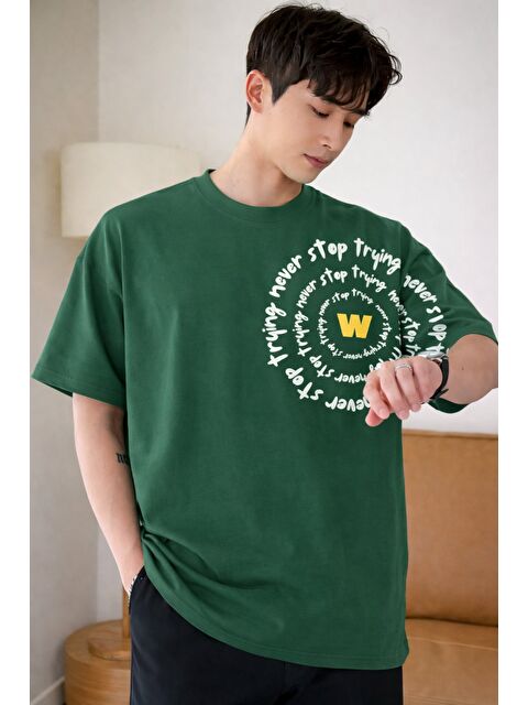 Tarz Cool Erkek Oversize Tişört Never Stop Trying Baskılı Salaş Kalıp