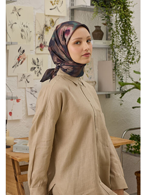Fresh Scarfs Rosalıe Desen Pamuk İpek Eşarp Mürdüm - S000458385-20036