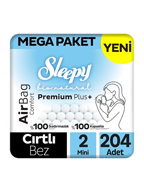 Sleepy Bio Natural Premium Plus Airbag Comfort Mega Paket Bebek Bezi 2 Numara Mini 204 Adet