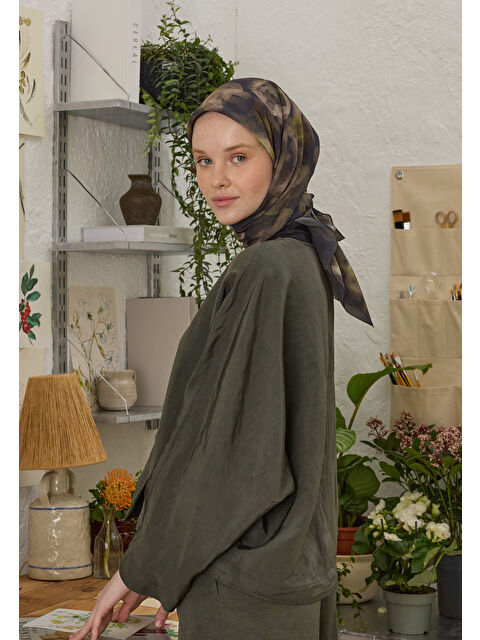 Fresh Scarfs Rosalıe Desen Pamuk İpek Eşarp Yeşil - S000458385-18194