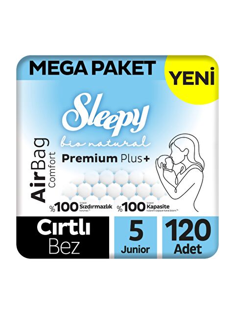 Sleepy Bio Natural Premium Plus Airbag Comfort Mega Paket Bebek Bezi 5 Numara Junior 120 Adet